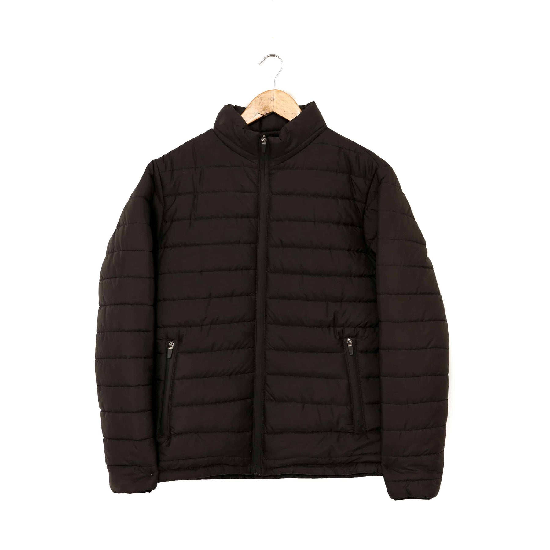 Stand Collar Puffer Jacket - Black