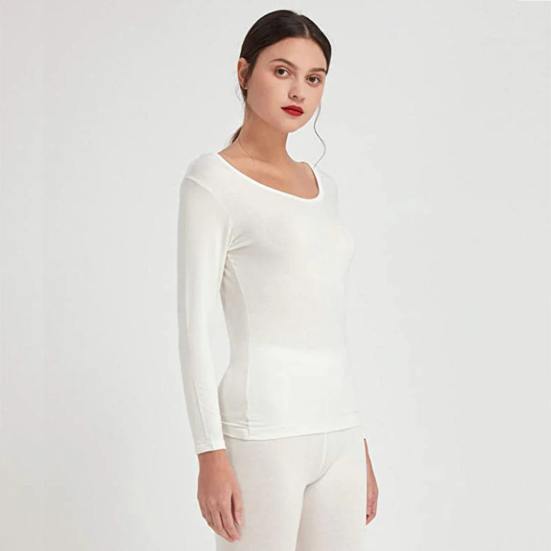 Women's Deep Neck Full-Body Thermal Warmer Wool (FULL SUIT) - WHITE