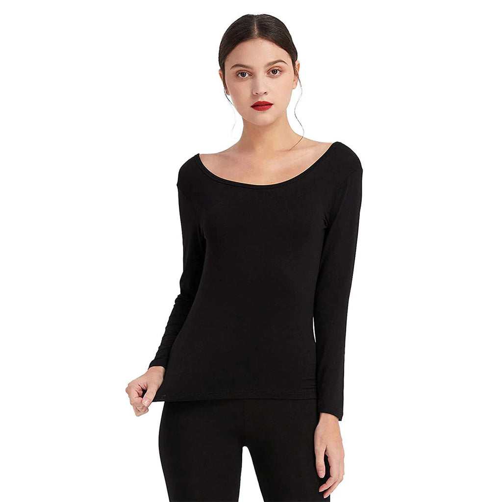 Women's Deep Neck Thermal Warmer Wool (TROUSER) - BLACK