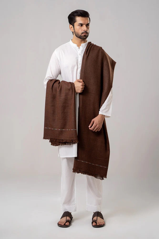 J. Men's Winter Wool Shawl - Coffee Brown