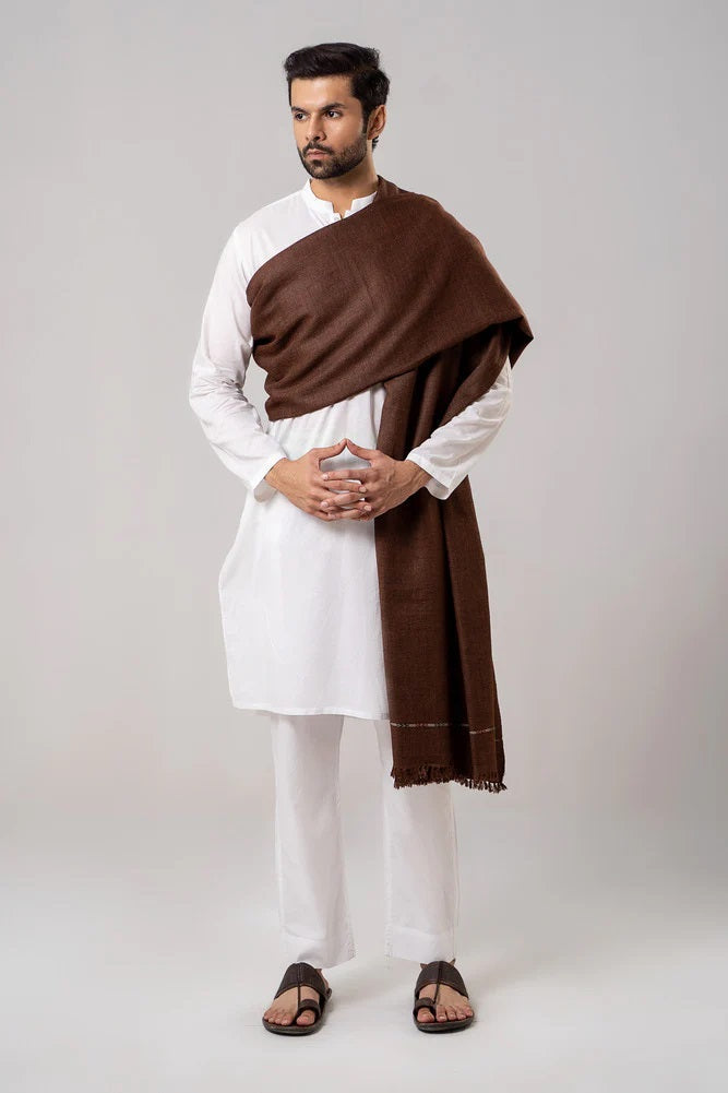 J. Men's Winter Wool Shawl - Coffee Brown