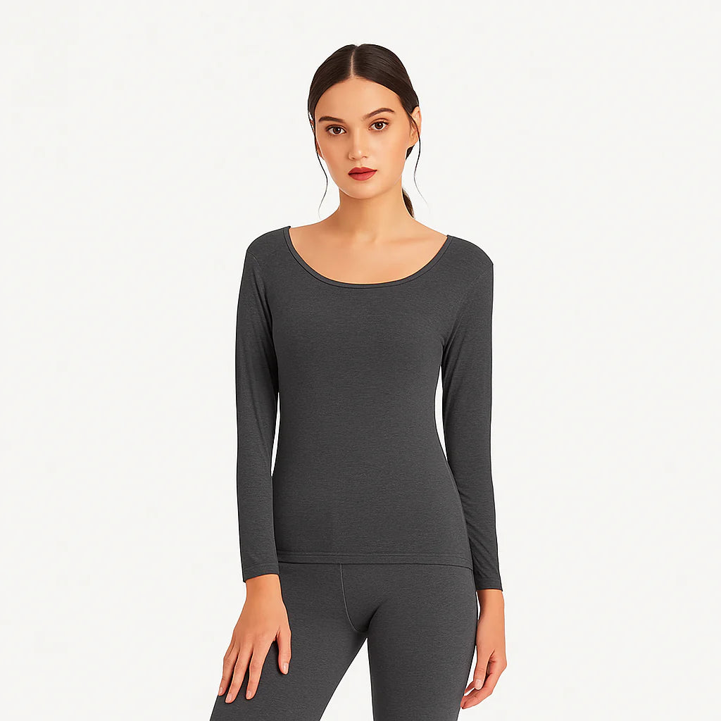 Women's Deep Neck Full-Body Thermal Warmer Wool (FULL SUIT) - Charcoal Grey