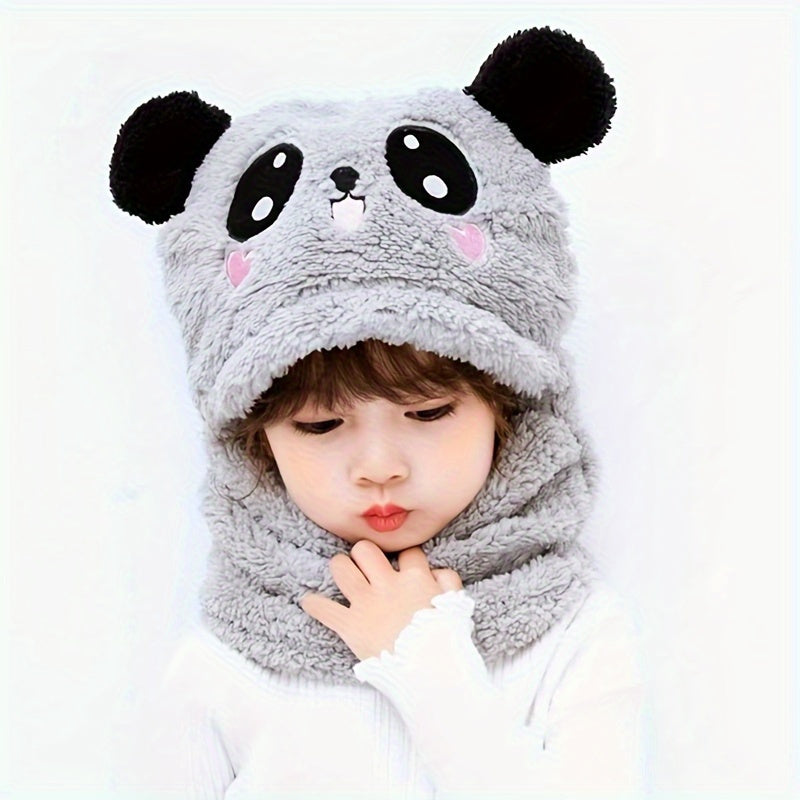 Panda Wool Cap With Neck Warmer Attached ( GREY ) #154
