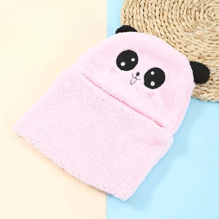 Panda Wool Cap With Neck Warmer Attached ( PINK ) #154