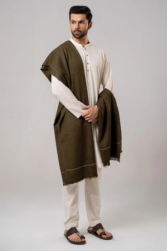 J. Men's Winter Wool Shawl - Olive Green