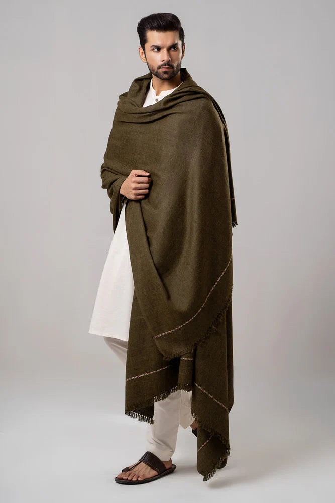J. Men's Winter Wool Shawl - Olive Green