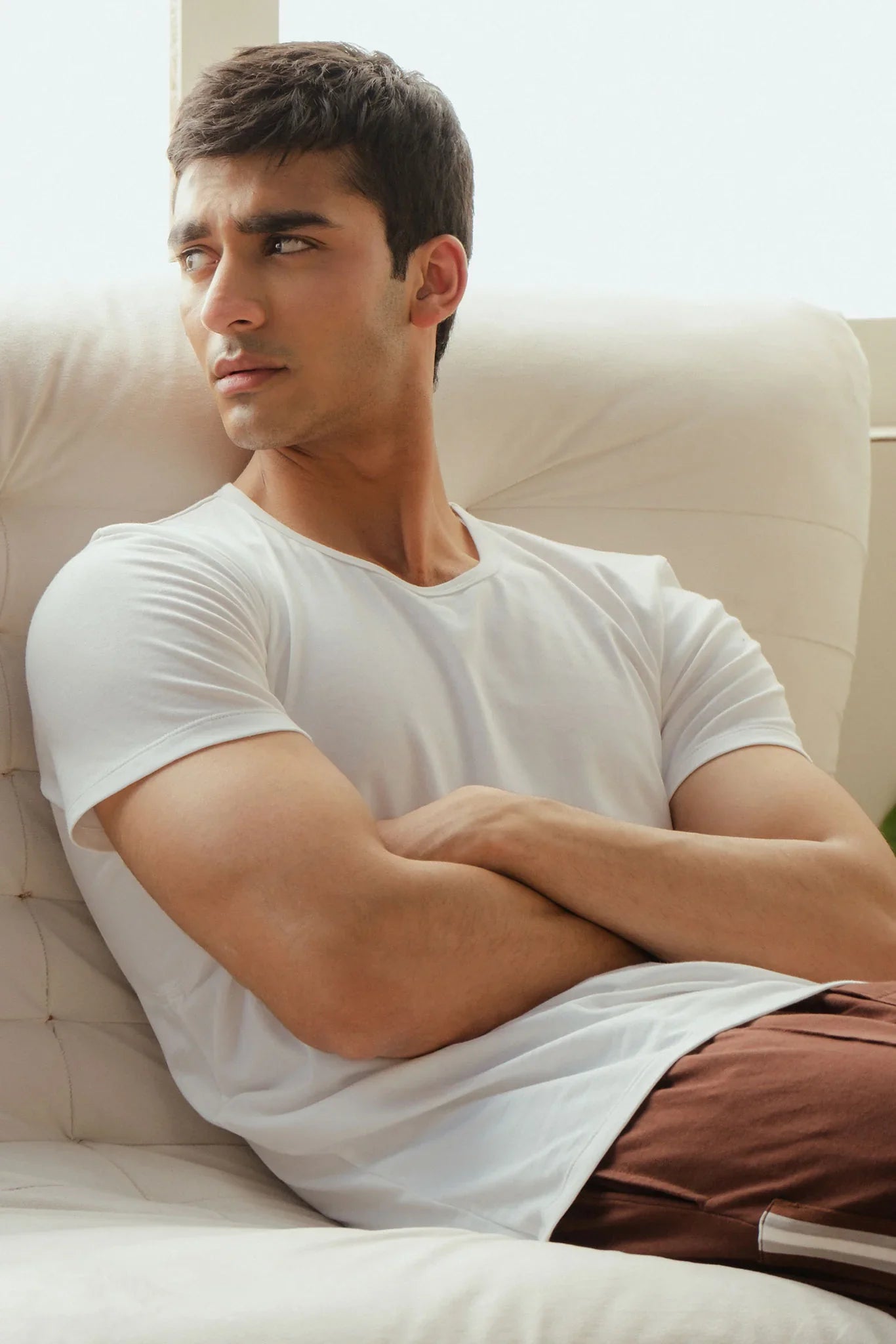 Deep Neck Undershirt Half Sleeves VEST (WHITE)