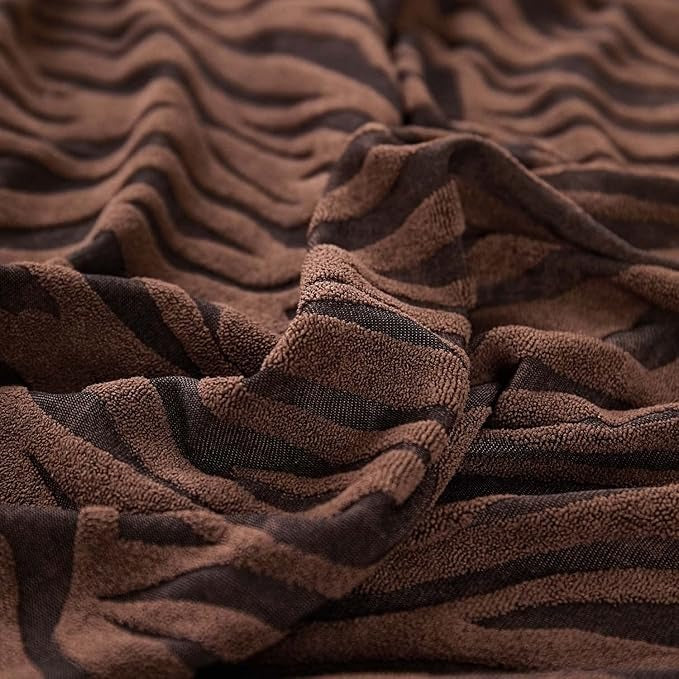 L Shape Zebra Velvet Sofa Covers - Fitted Style ( Brown)