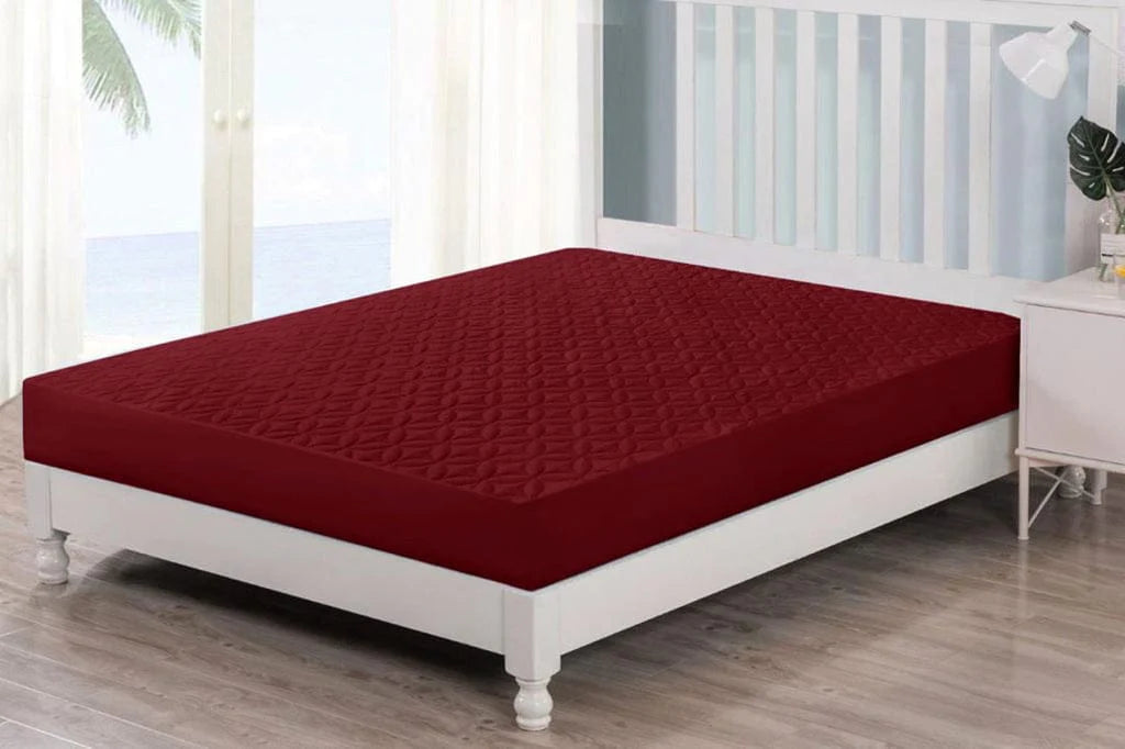 -50% Soft Cotton Quilted 100% Waterproof Fitted Mattress Protector (Maroon).