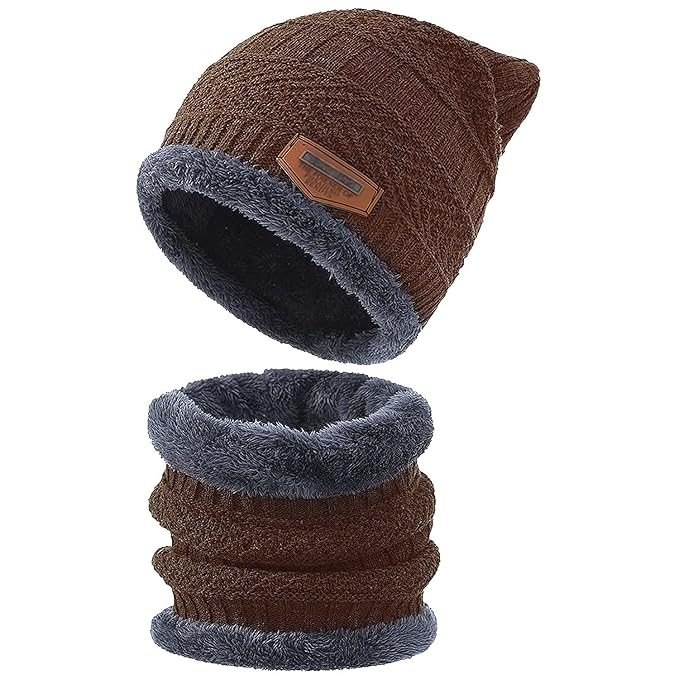 (Brown) Beanie Wool Cap With Neck Warmer. Full Set-2 Pieces #151