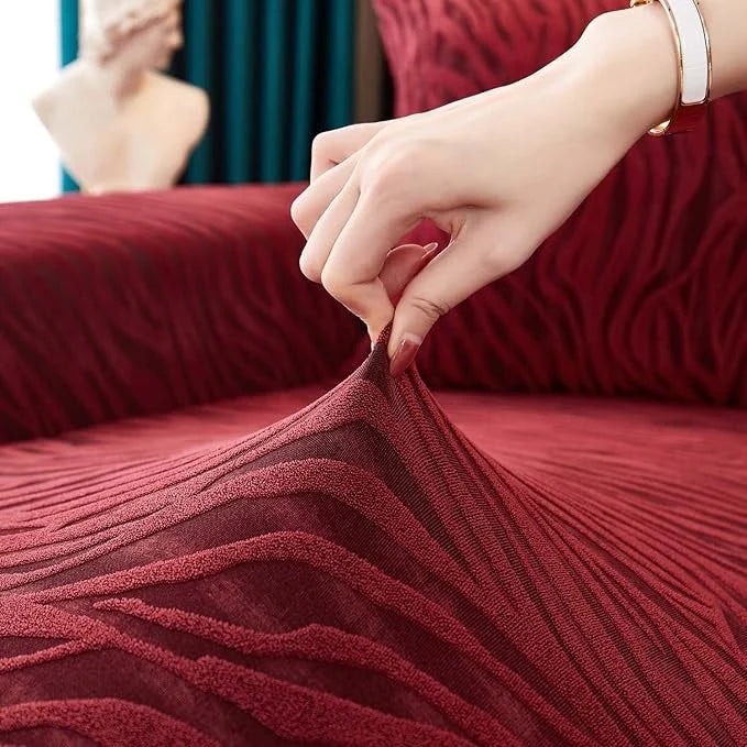 L Shape Zebra Velvet Sofa Covers - Fitted Style (Meroon)