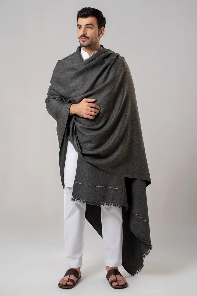 J. Men's Winter Wool Shawl - Dark Grey