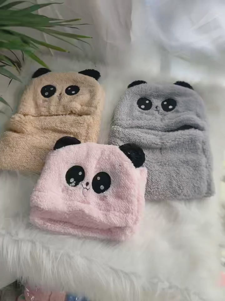 Panda Wool Cap With Neck Warmer Attached ( PINK ) #154