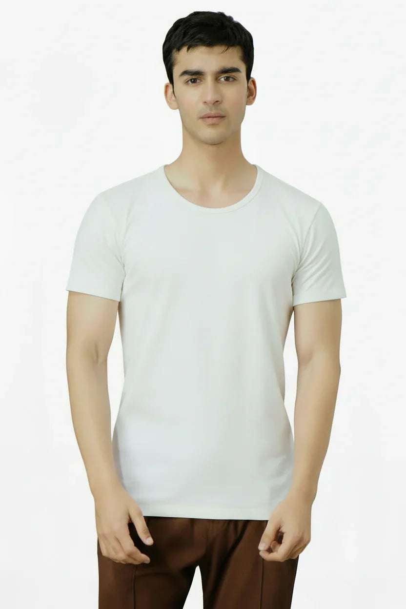 Deep Neck Undershirt Half Sleeves VEST (WHITE)